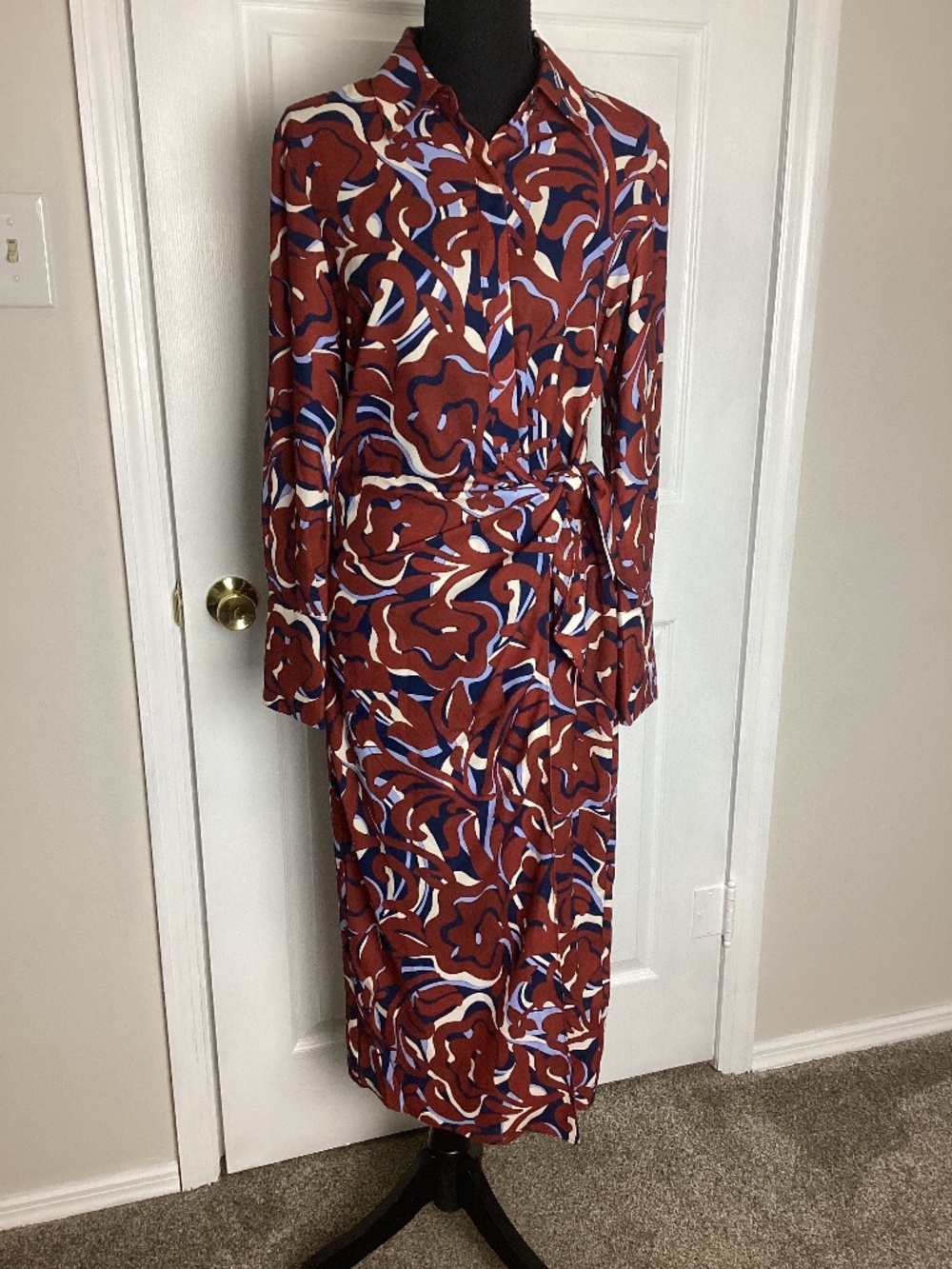 J.McLaughlin Leandra  Midi Shirt Dress Garden Dance Navy Maroon Size S NWT $298